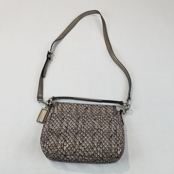 Coach Crossbody Bag Womens Gray Silver Snakeskin Print Leather Trim Flap F20036 - Picture 3 of 13